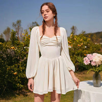 Figure-flattering A-line Mini Dress With Puffed Sleeves