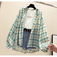 Womens Creative Casual Loose Plaid Shirt