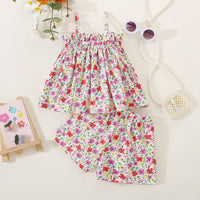Girls' Three-dimensional Little Flower Suspender Top Shorts Two-piece Set