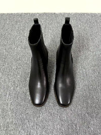 Mid-heel Chunky-heel Retro Square-toe Matte Leather Womens Boots