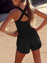 Hollow-out Cross Back Loose Comfortable Fitness Jumpsuit