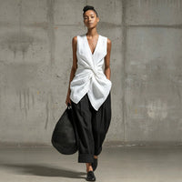 Waist-cinching Tie-front V-neck Sleeveless Top Wide-leg Pantsuit
