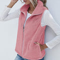Plush Stand Collar Sleeveless Zipper Lightweight Vest