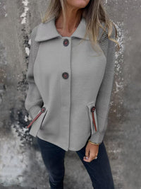 Casual Polo Collar Fashion Pocket Cuff Stitching Jacket Coat