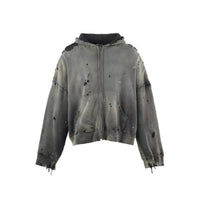 St Michael American High-Street-Style Distressed Washed Ripped Zip-Up Hoodie