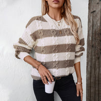 Retro Loose Round Neck Twisted Sweater Top