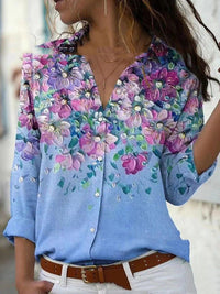 Fashion Printing Lapel Long Sleeve Shirt For Women