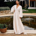 Womens Long-Sleeve Extra-Large Flared Pleated Lantern-Sleeve Dress