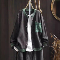 Retro Knitted Cardigan Women Round Neck Loose