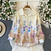 Printed Long-Sleeve Sun-Protective Shirt Womens Loose Mid-Length Coat