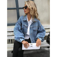 Women's Embossed Denim Jacket Fashion Casual Long Sleeve