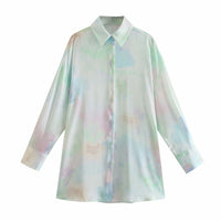 European And American New Women's Clothes Loose Fashion Tie-dyed Silk Satin Texture Casual Shirt