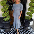 Women's Elegant Versatile Pleated Elastic-waist Short-sleeve Maxi Dress