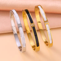 Stainless Steel Bracelet Inlaid With Three White Shell Gemstones