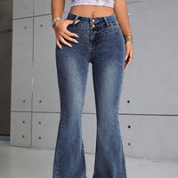 Womens Stretch Slim-Fit Denim Jeans With A Wide Waistband And Double-Breasted Buttons