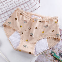 Women's Cotton Underwear Mid-waist Printed Menstrual Period Side Leakage Prevention Underwear