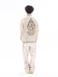 Vintage Flame Embroidered Jacket Jacket Baseball Uniform