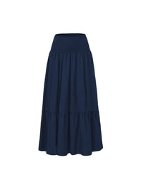 High-waisted Pleated Elastic Waist Skirt Solid Color With Pockets A-line Silhouette