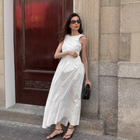 French-style Summer Cotton Crew-Neck Sleeveless Tank Dress For Women