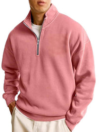 Simple Loose Long Sleeve Men's Zipper Solid Color Stand Collar Sweatshirt