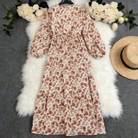 Long-sleeve High-waisted Bohemian Maxi Dress