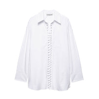 European And American Style Solid Color Loose Casual Front Lace-up Shirt