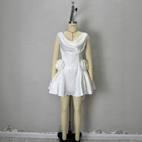 French-style Gentle White Satin Dress For Women