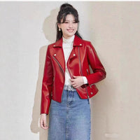 Women's Pu Motorcycle Leather Short Korean Slim Fit Plus Size