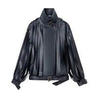 Stylish And Sophisticated Faux-leather Jacket With Tassels