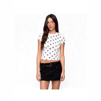 Women's Retro Polka Dot Printed Slim-fit Crew Neck Top