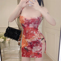 Figure-hugging Floral-print High-end Sophisticated Split Dress For Women