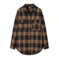 Retro Plaid Long-sleeve Women's Loose Casual Single-breasted Shirt