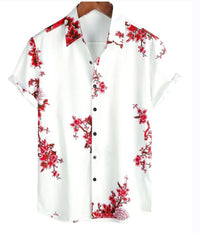 Digital Printing Feather Short Sleeve Lapel Loose Shirt