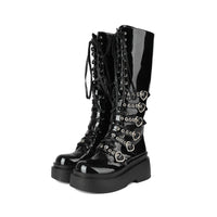 Womens Casual Chunky-Soled Punk-Style Over-the-Knee Boots With Cross-Tie Straps