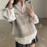 Autumn And Winter Plus Size Plaid Knitted Vest Sweater