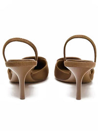 2026 Spring New Arrival Women's Square Buckle Pointed Toe High Heels, Closed Toe Backless Mules Sandals In Brown