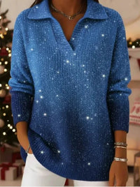 Gradient Flowing Light Buttonless Sequin-filled Dreamy Pattern Polo Shirt