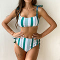Ladies High Waist Split Striped Swimsuit