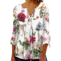 Women's 3d Digital Printing Button T-shirt Top