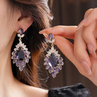 Mid-ancient Vintage Purple Flower Stud Earrings Retro High Sense