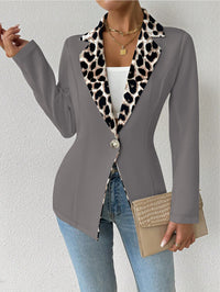 Womens Elegant Leopard-Print Long-Button Printed Blazer