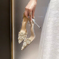 Women's Stiletto Pointed Pearl Transparent High Heel Pumps