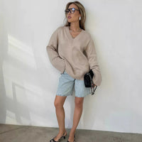 Women Solid Color Pullover Sweater Idle Style