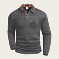 Men's Casual Solid Color Patchwork Pocket Collar Long Sleeve Polo Shirt