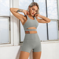 Recycled Fabric Hollow Out Beauty Back Exercise Bra Shorts Fitness Suit Nude Feel Yoga Two-piece Set