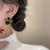 Black 3D Cube Sugar Geometric Design Earrings Jewelry