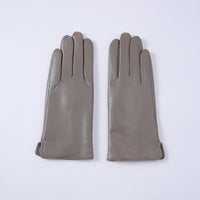 Womens Solid-Color Fleece-Lined Thermal Leather Gloves