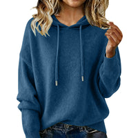 Womens Fashion Solid-color Loose Soft Hoodie With Drawstring