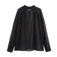 European And American Fall Women's Clothing New Loose Black Bow Collar Long Sleeve Shirt