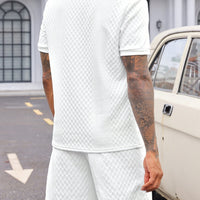 Men's Clothes Summer Wear Jacquard Walf Checks Fabric Short Sleeve Shorts Suit